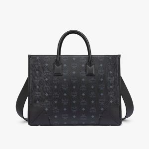 MCM Large Munchen Tote In Visetos Black