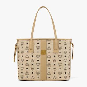 MCM Medium Liz Shopper Tote In Visetos Canvas Beige