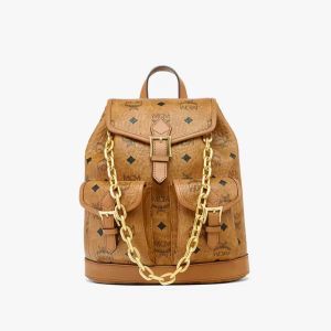 MCM Mini Aren Drawstring Backpack with Chain Handle Brown