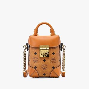MCM Mini Berlin Crossbody In Visetos Brown