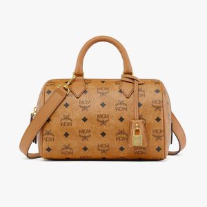 MCM Small Ella Boston Bag In Visetos Brown