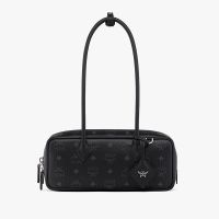 MCM Small Aren East/West Shoulder Bag in Visetos Black