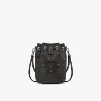 MCM Mini Dessau Drawstring Bag In Visetos Black