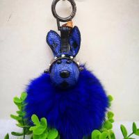 MCM Rabbit Charm with Fox Fur In Visetos Blue