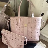 MCM Medium Liz Shopper Tote In Visetos Canvas Cherry