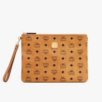 MCM Medium Wristlet Zip Pouch In Visetos Original Brown