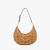MCM Small Aren Crescent Hobo In Visetos Brown