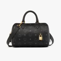 MCM Small Ella Boston Bag In Visetos Black