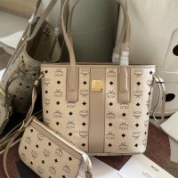 MCM Small Liz Shopper Tote In Visetos Canvas Beige
