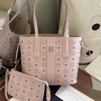 MCM Small Liz Shopper Tote In Visetos Canvas Cherry